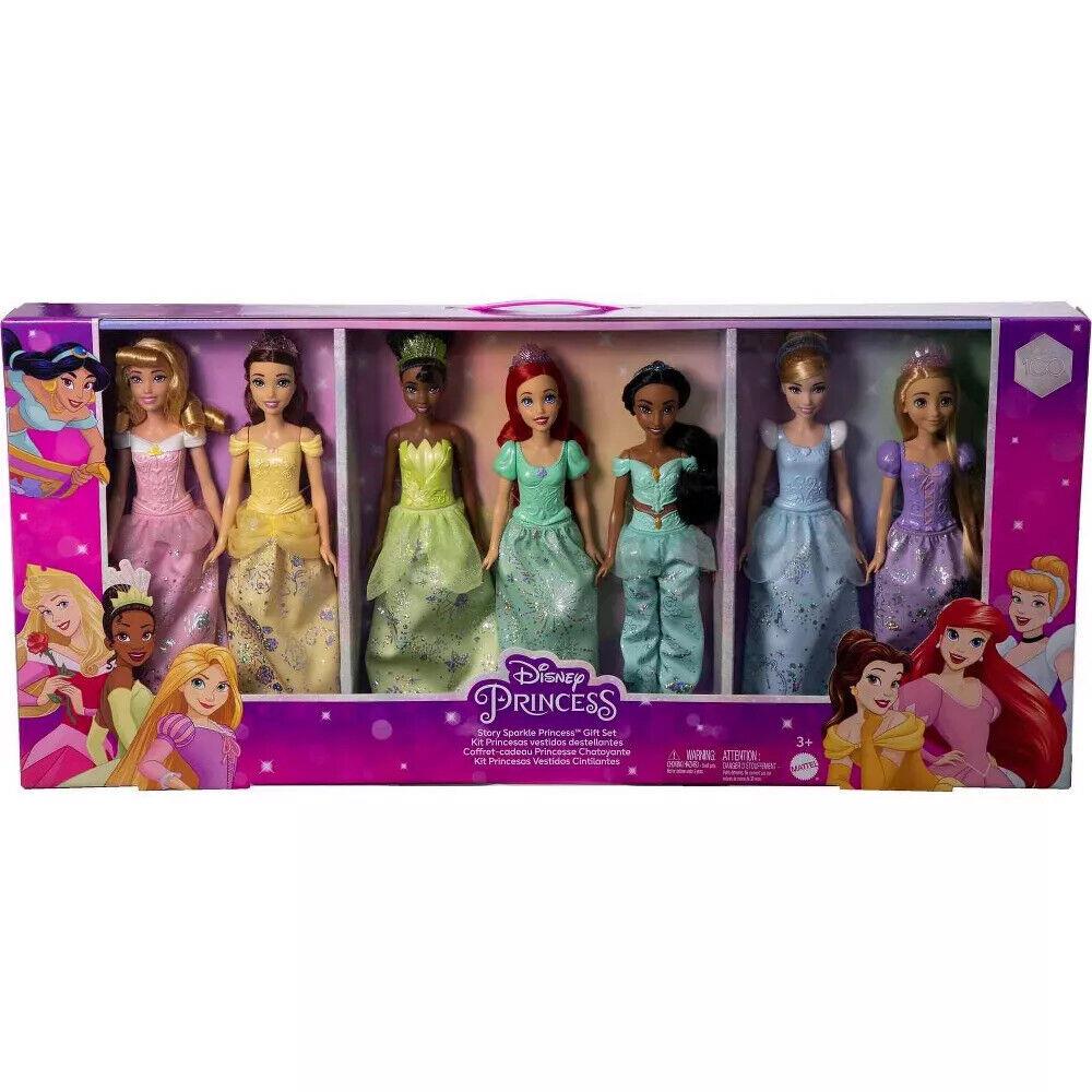 Disney Princess Story Sparkle Doll Gift Set 7-Pack Belle Rapunzel Ariel Jasmine