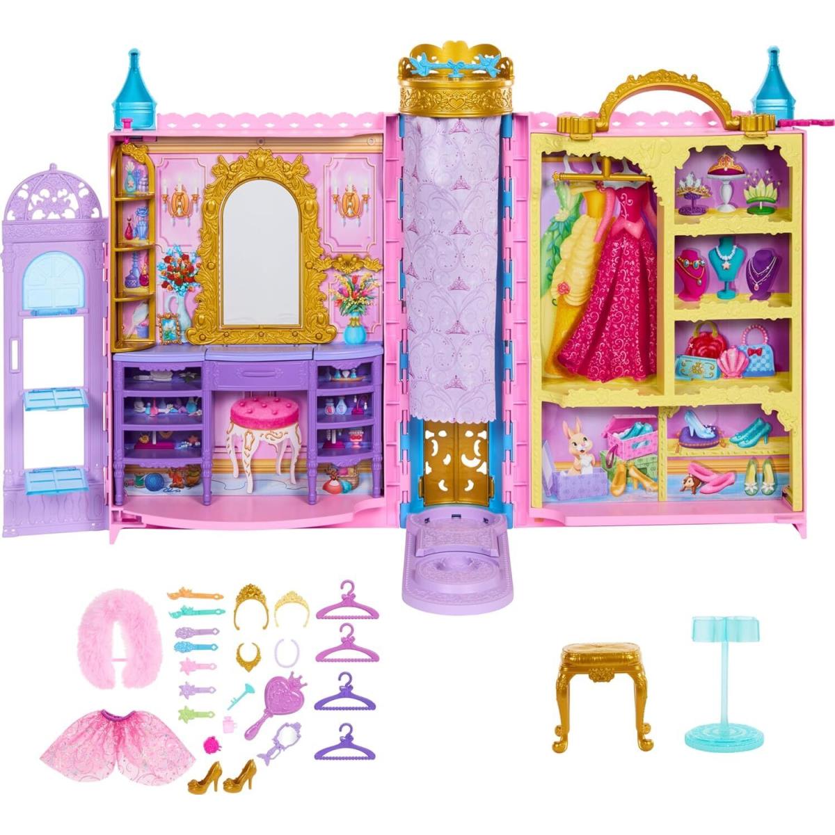 Mattel Disney Princess Toys Doll Closet Playset with 2 Fashions