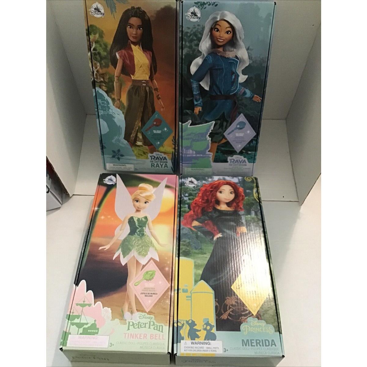 Disney Store Dolls Raya - Sisu - Merida - Tinker Bell Doll 11 Brush Lot