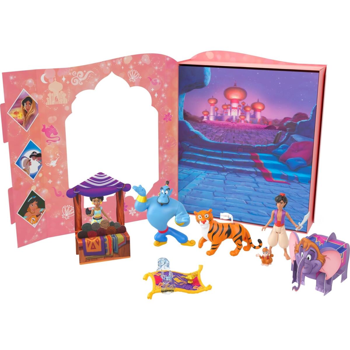 Mattel Disney Princess Jasmine Storybook Set with 6 Key Characters Small Dolls