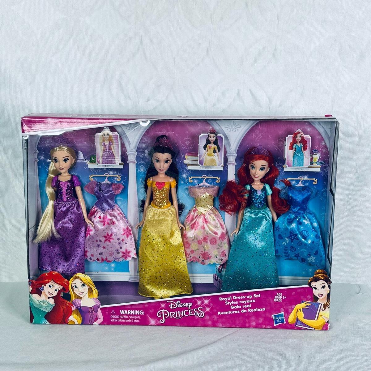 Disney Princess Dolls Rapunzel Belle Ariel Royal Dress Up Set w/3 Extra Dress