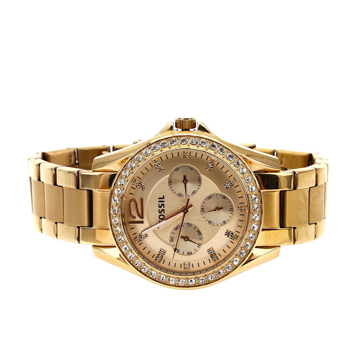 Fossil `stella` Crystal Bezel Multifunction Bracelet 38mm Watch 1518 - Band: Pink Gold