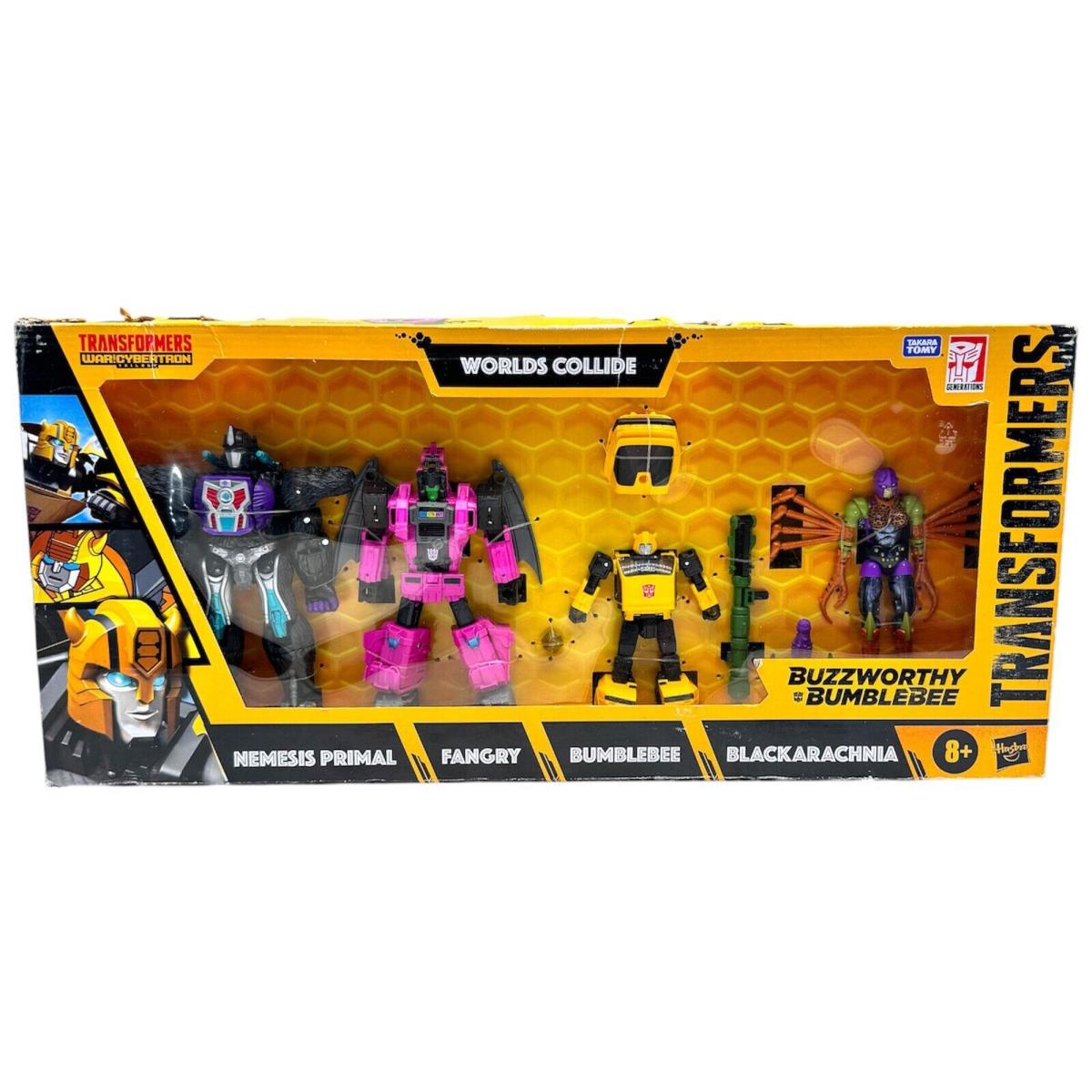 Transformers Buzzworthy Bumblebee Worlds Collide Exclusive Figure 4 Pack Box Dmg