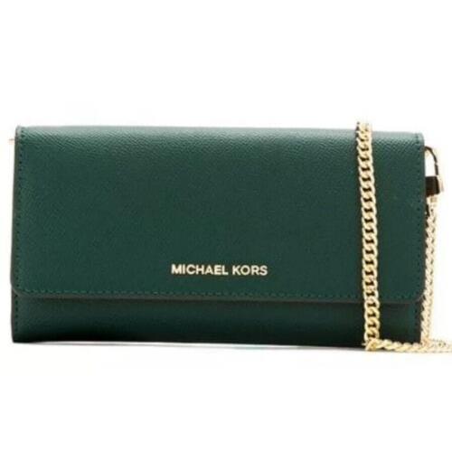 Michael Kors Messenger Crossbody Bag Crossgrain Leather Green Multi Chain