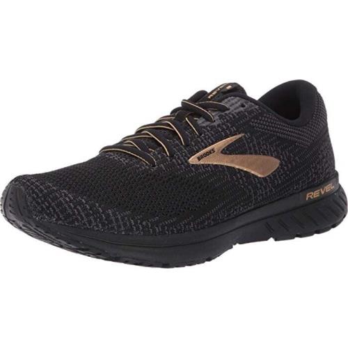 Brooks Revel 3 Sneaker Men`s US 10 Black Gold Knit Comfort Running Shoes EEE3317 - Black