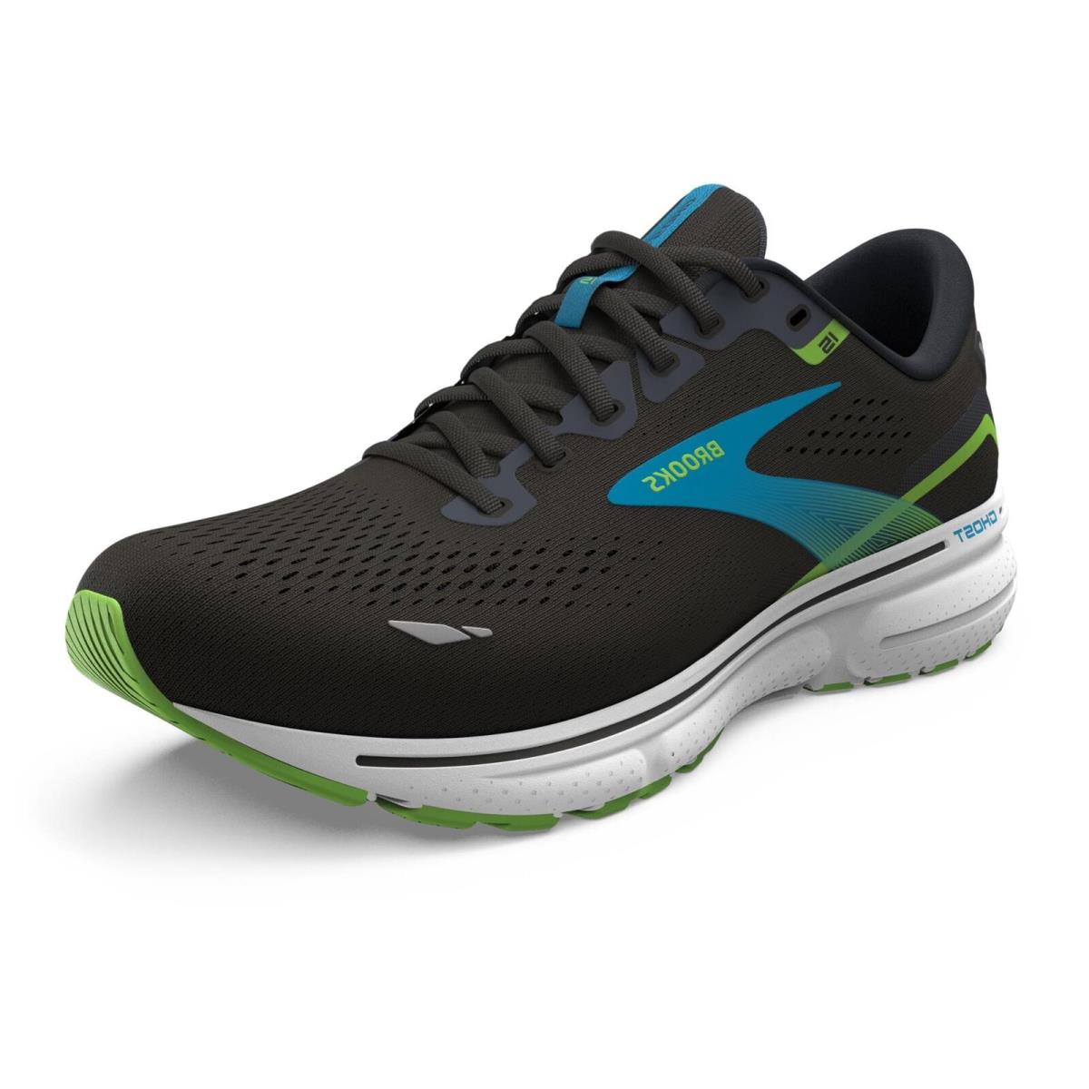 Brooks Men`s Ghost 15 Neutral Running Shoe - Black/hawaiian Ocean/green - 10.5 M