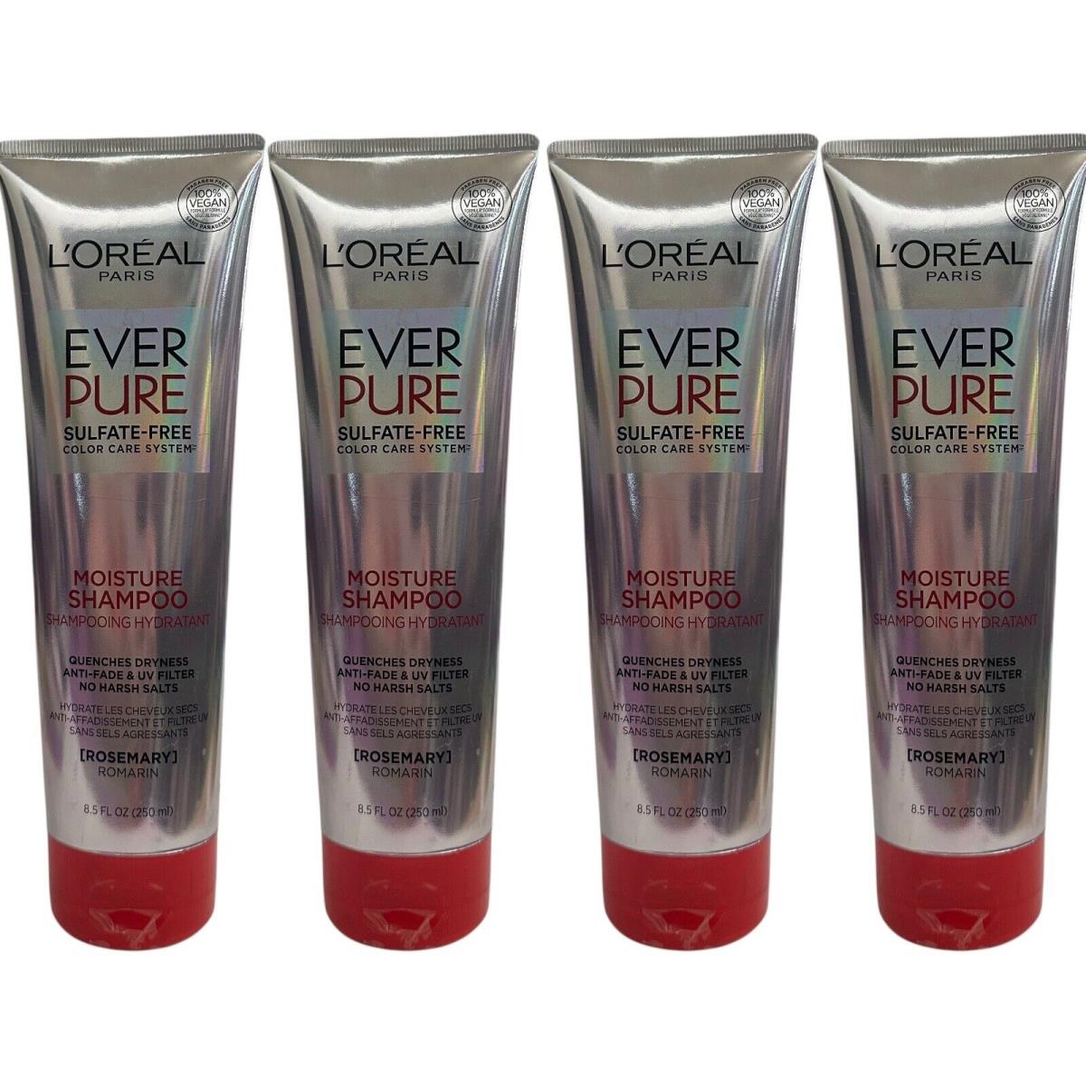 4 Pk L`oreal Ever Pure Sulfate Free Rosemary Color Care Moisture Shampoo 8.5 oz