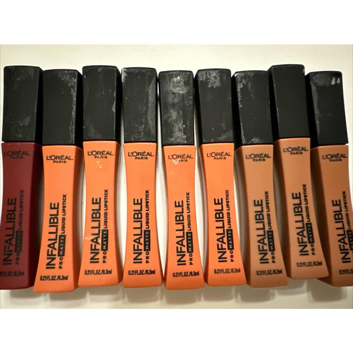 Lot Of 9 L`oreal Infallible Matte Liquid Lipstick Nudist Barely Sunset Stirred