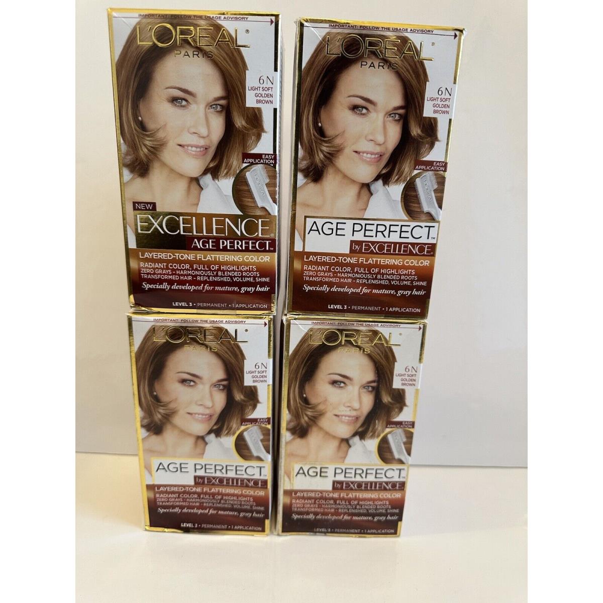 4pk L`oreal Age Perfect By Excellence Hair Color 6N Light Soft Golden Brown