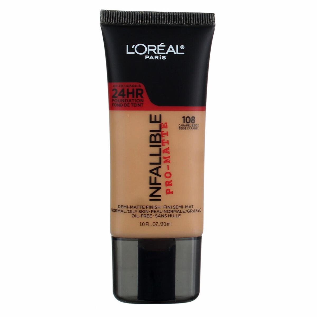 4 Pack L`oreal Paris Infallible Promatte Foundation Caramel Beige 108 1 fl oz