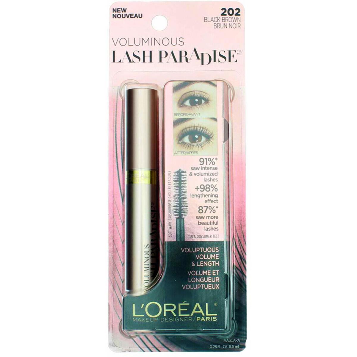 6 Pack L`oreal Paris Voluminous Lash Paradise Mascara Black Brown 202 0.28