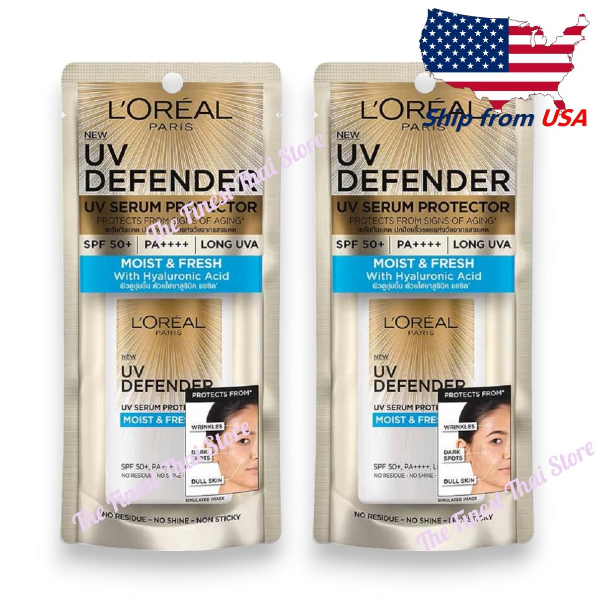 L`oreal Paris UV Defender Moist Fresh SPF50+ Pa++++ 50 ml x 2 Ship From Usa