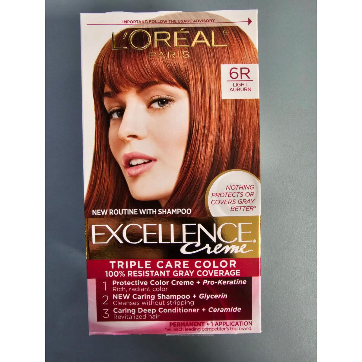 L`oréal 4 Pack L`or al Excellence Cr me Triple Protection Hair Color 6R Light Auburn