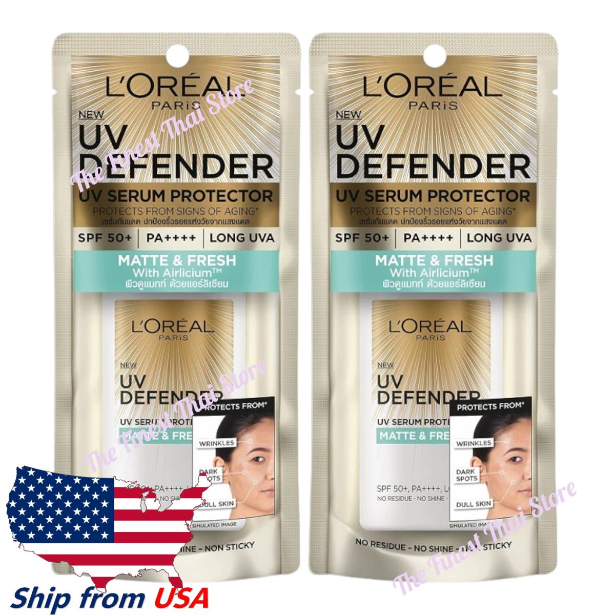 L`oreal Paris UV Defender Matte Fresh SPF50+ Pa++++ 50 ml x 2 Ship From Usa