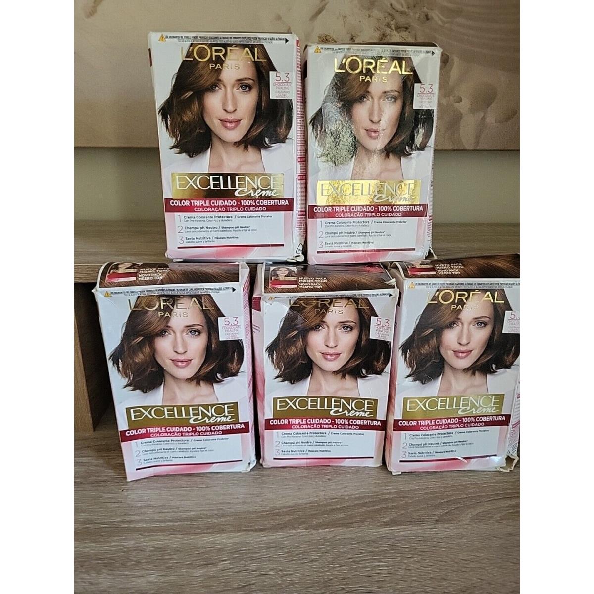 5 Pack Loreal Paris Excellence Creme Permanent Hair Color 5.3 Chocolate Praline