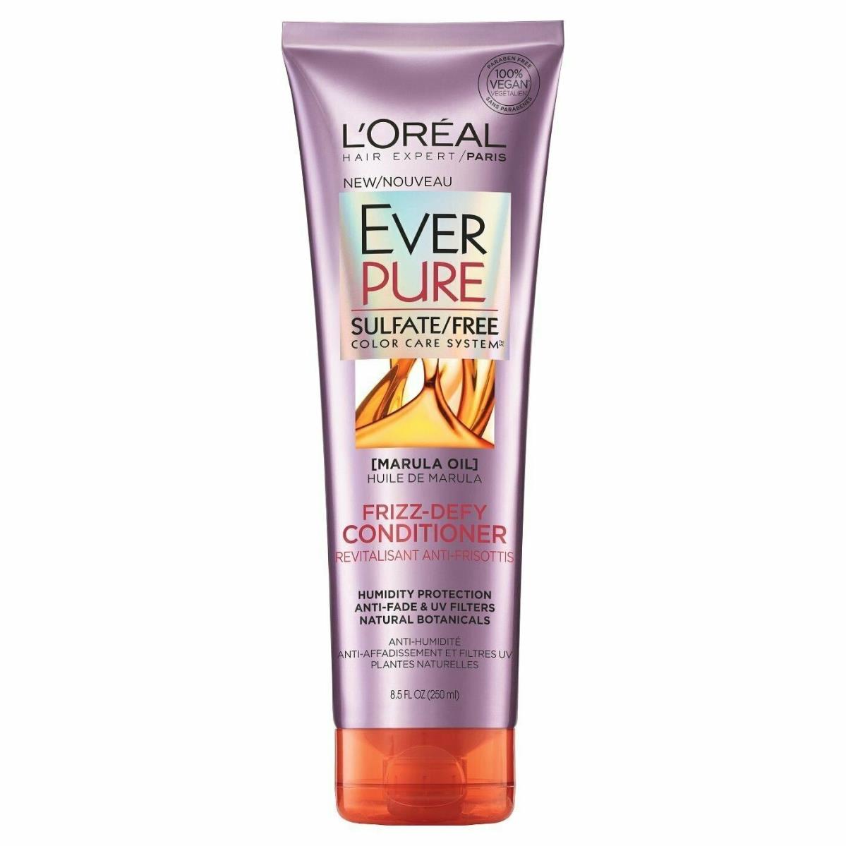 L`oreal Ever Pure Sulfate Free Frizz-defy Conditioner Marula Oil 8.5 Oz 3 Pack