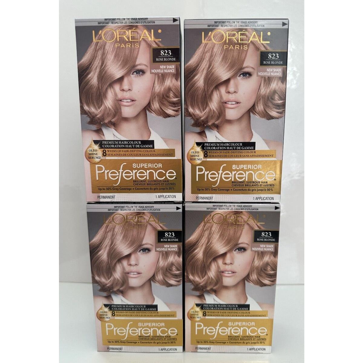 4 X L`oreal Hair Color Superior Preference Shine Permanent 823 Rose Blonde 8RB