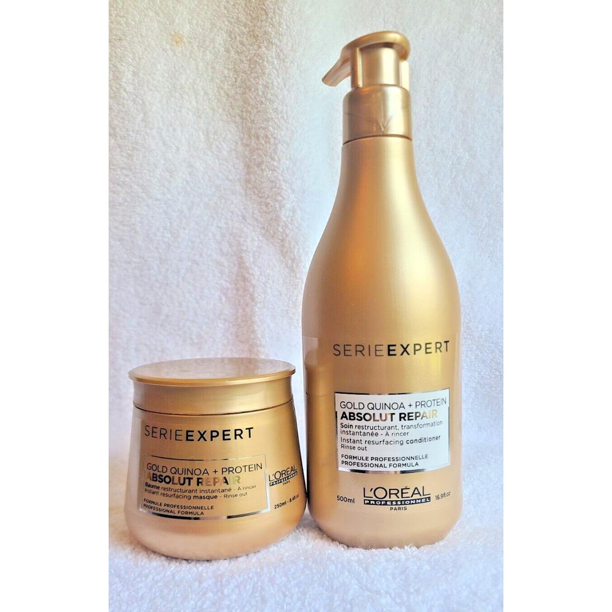 L`oreal Serie Expert Gold Quinoa + Protein Absolut Conditioner 16.9OZ + Mask