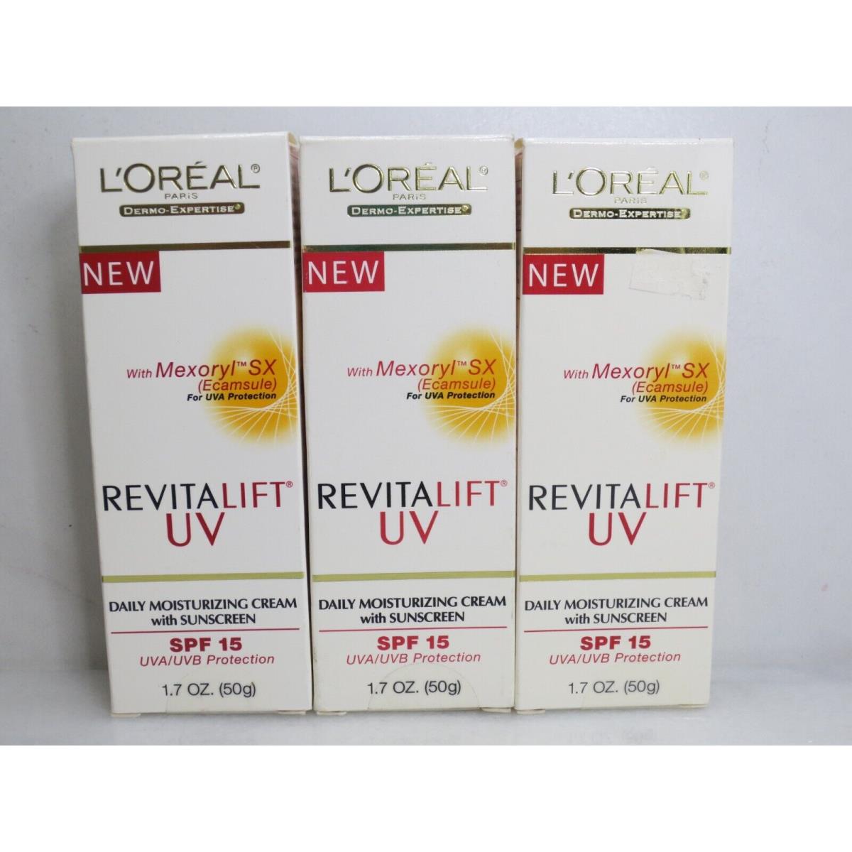 L`oreal Revitalift UV Daily Moisturizing Cream Spf 15 1.7 OZ Lot OF 3