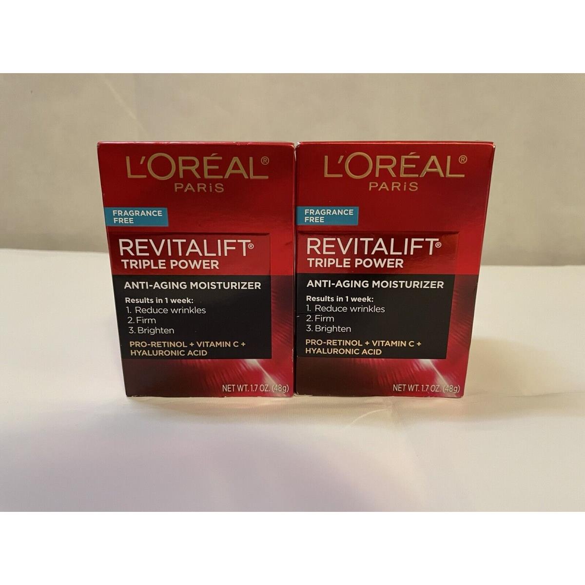 2x L`oreal Paris Revitalift Triple Power Anti-aging Moisturizer Fragrance Free