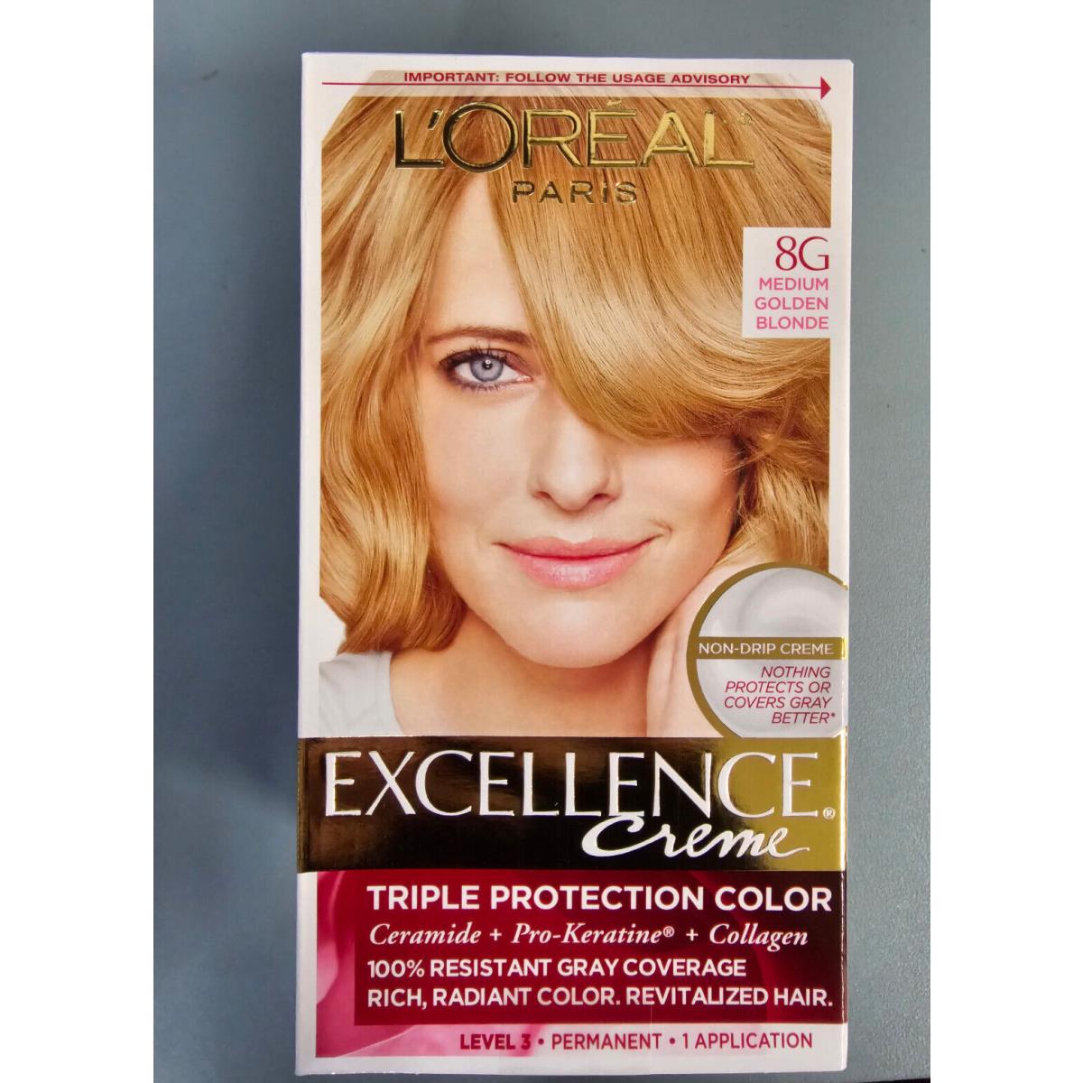 4 Pack Loreal Excellence Creme Permanent Hair Color 8G Medium Golden Blonde