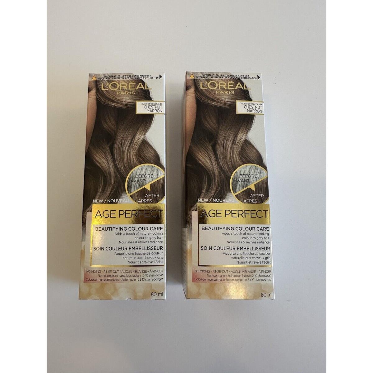 2x L`oreal Age Perfect Beautifying Colour Care 80mL - Touch of Chestnut