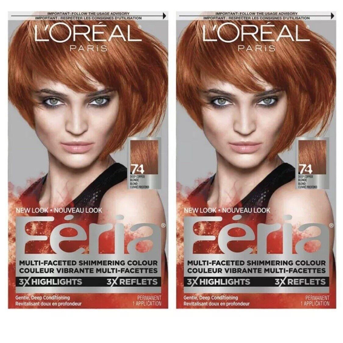 L`oréal 2 x L Oreal Paris Feria Deep Copper Blonde 74 3x Highlights Hair Color