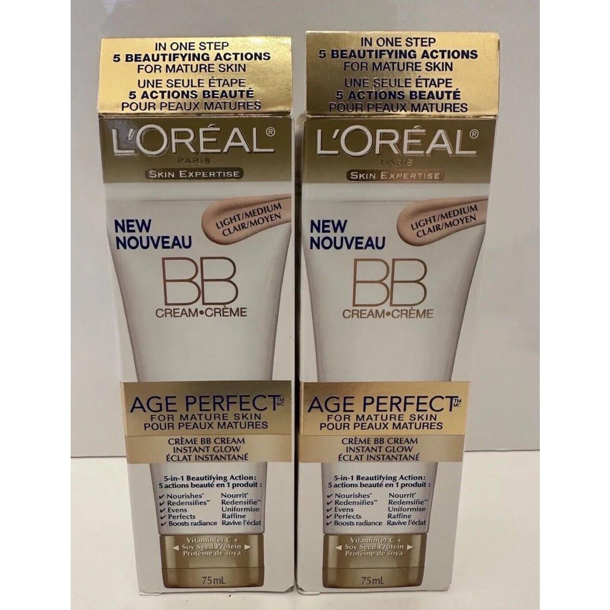 2 X Loreal Light/med BB Cream Age Perfect Mature Skin 2.5oz NO Spf