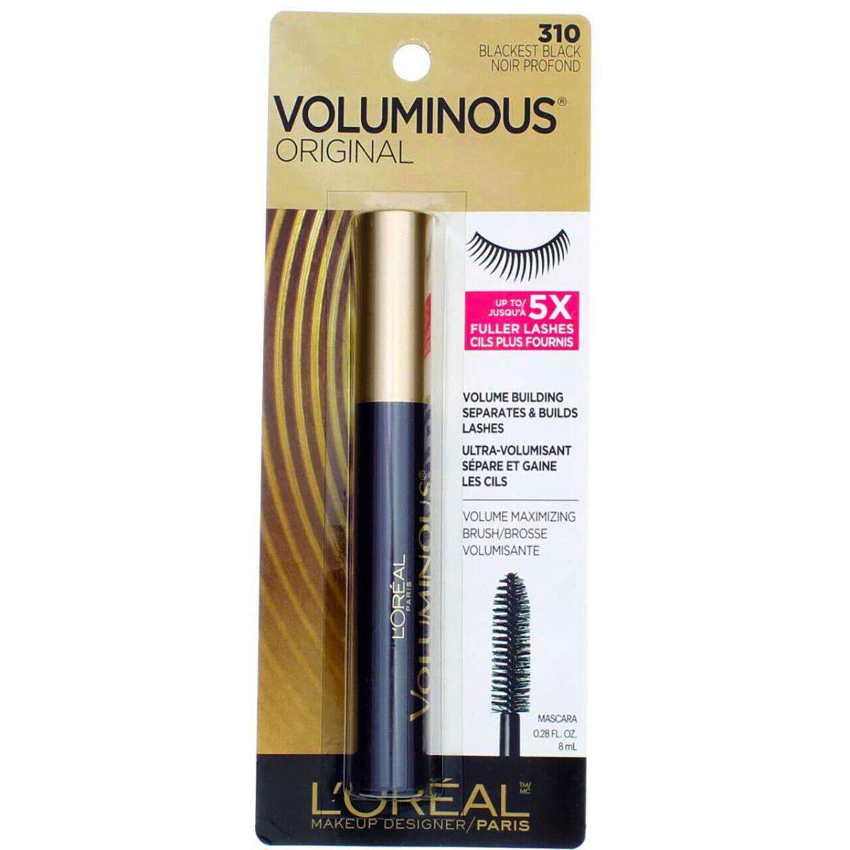 6 Pack L`oreal Paris Voluminous Mascara Blackest Black 310 0.28 fl oz