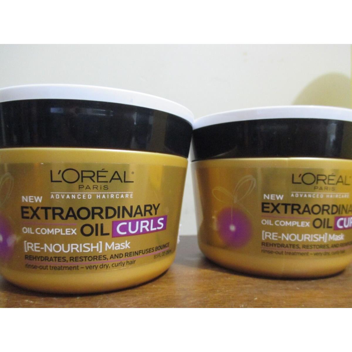 2x L`oreal Extraordinary Oil Re-nourish Mask Curls 8.5 oz Nourishing Htf