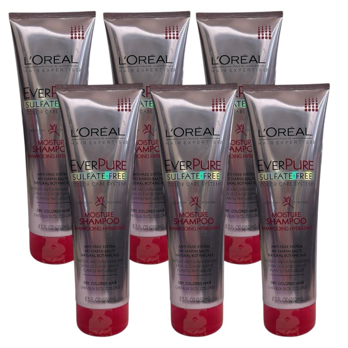 6 Pk L`oreal Ever Pure Sulfate Free Rosemary Color Care Moisture Shampoo 8.5 oz