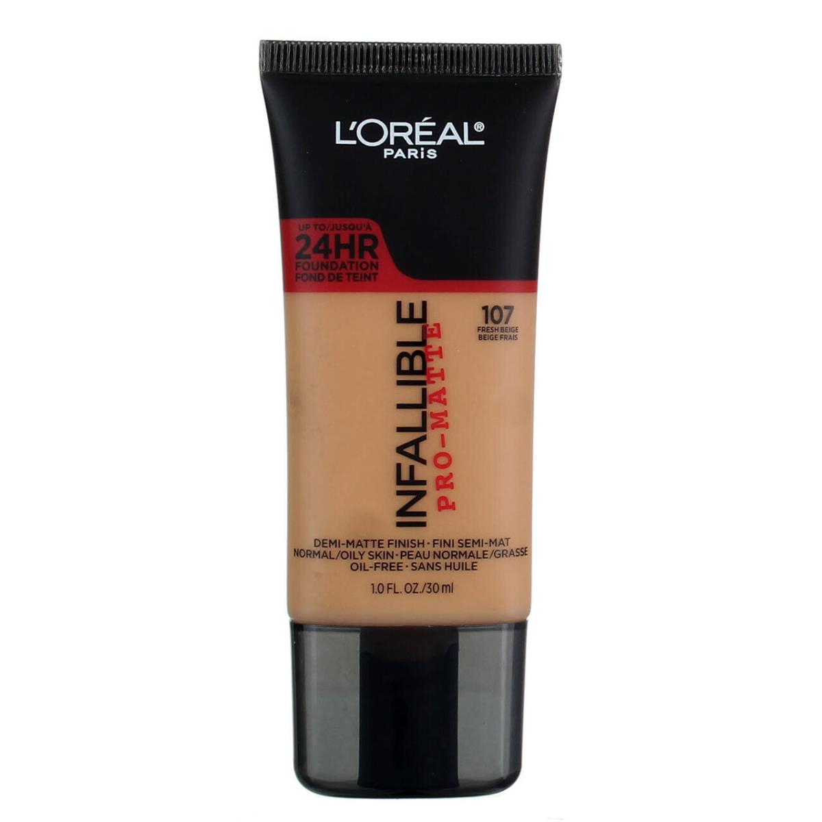 3 Pack L`oreal Paris Infallible Promatte Foundation Fresh Beige 107 1 fl oz