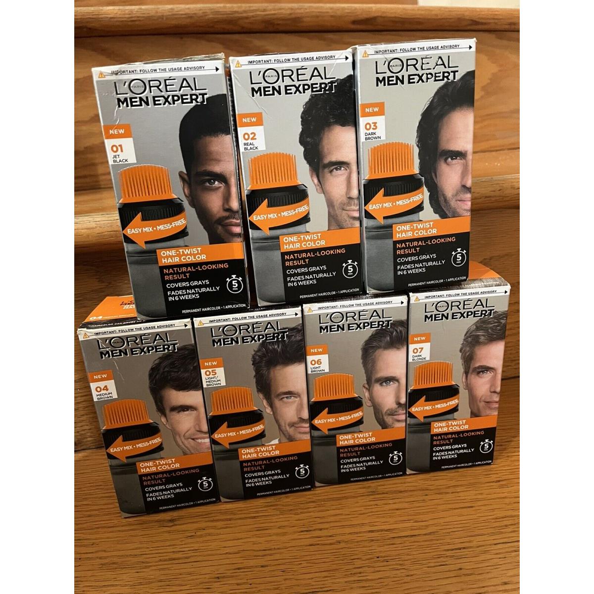 Lot of 7 L`oreal Men Expert One Twist Hair Colors 1.69oz 01-07 Blacks Browns