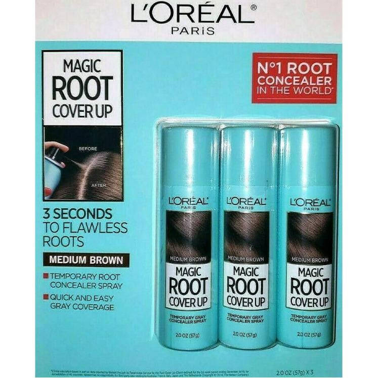 L`oreal Paris Magic Root Cover Up Concealer Spray Medium Brown 2 oz 3 Pack