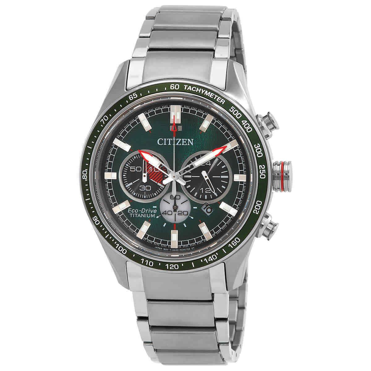 Citizen Eco-drive Super Titanium Chronograph Green Dial Men`s Watch CA4497-86X
