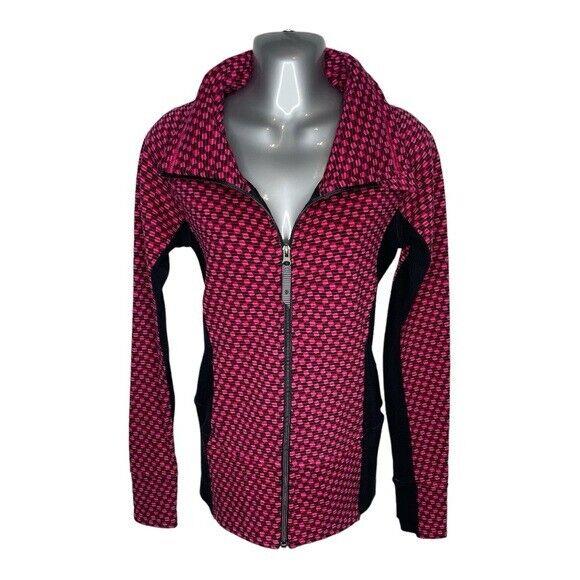 Lululemon Radiant Jacket Women`s 4 Pink Black Cotton Fleece High Collared