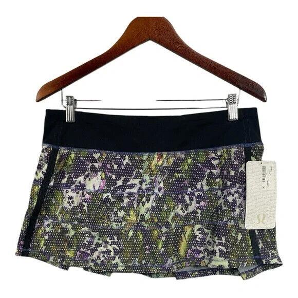 Lululemon Pace Rival Tennis Skirt Skort Women`s 10 Green Purple Floral Sport