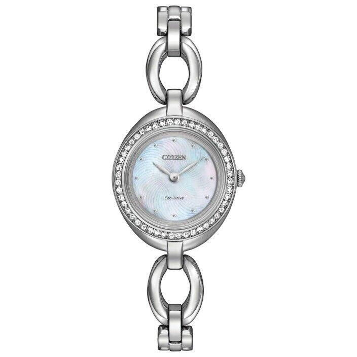 Citizen Eco-drive Silhouette Crystal Women`s Watch-EX1440-61D - Dial: Blue, Band: Silver