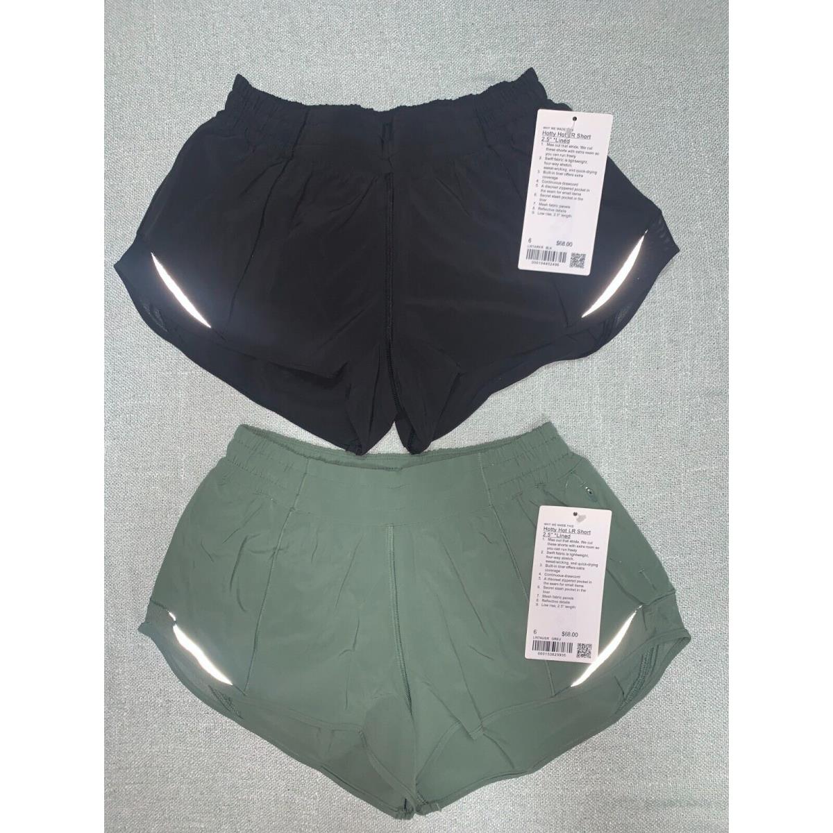 Lululemon Lot of 2 Hotty Hot Low-rise Lined Short 2.5`` Size 6 Grey Eucalyptus and Bla