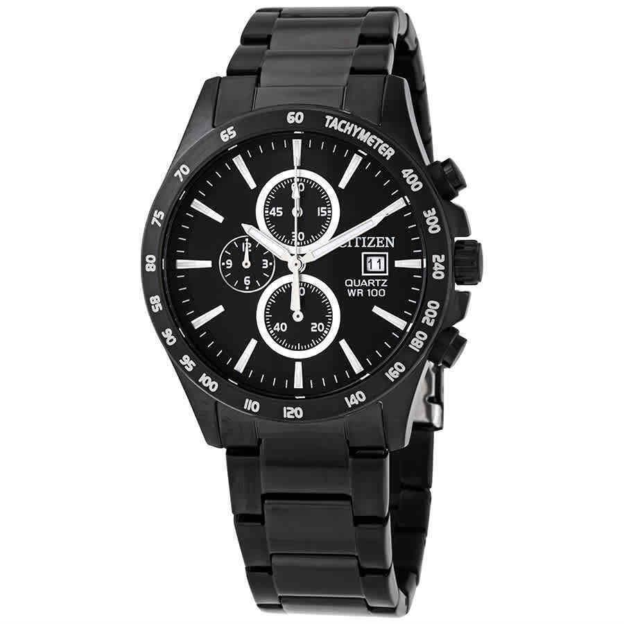 Men`s AN3645-51E Citizen Quartz Chronograph Black Stainless Steel Bracelet Watch