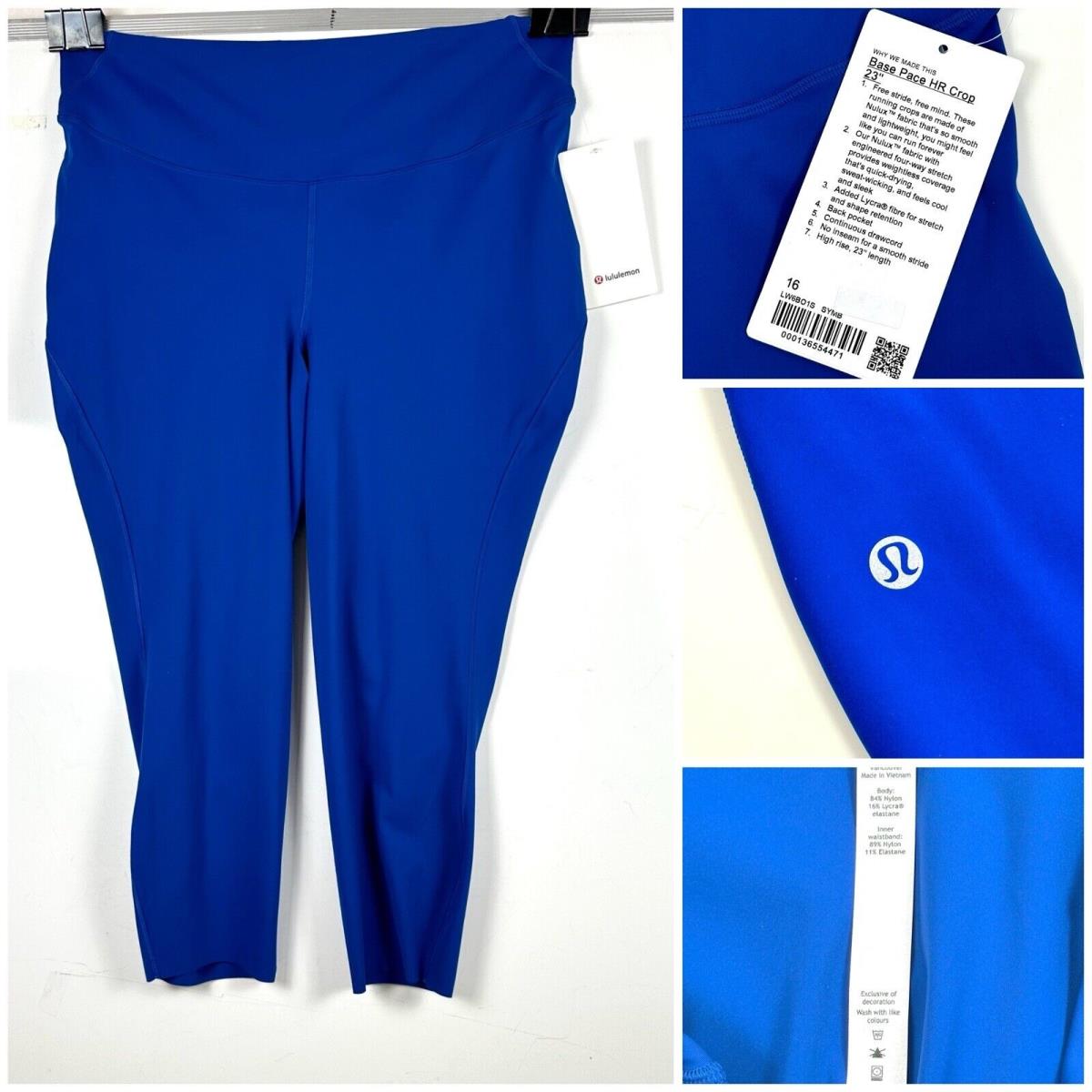 Lululemon Leggings Womens Size 16 Blue Blbt Base Pace HR Crop 23 Tight