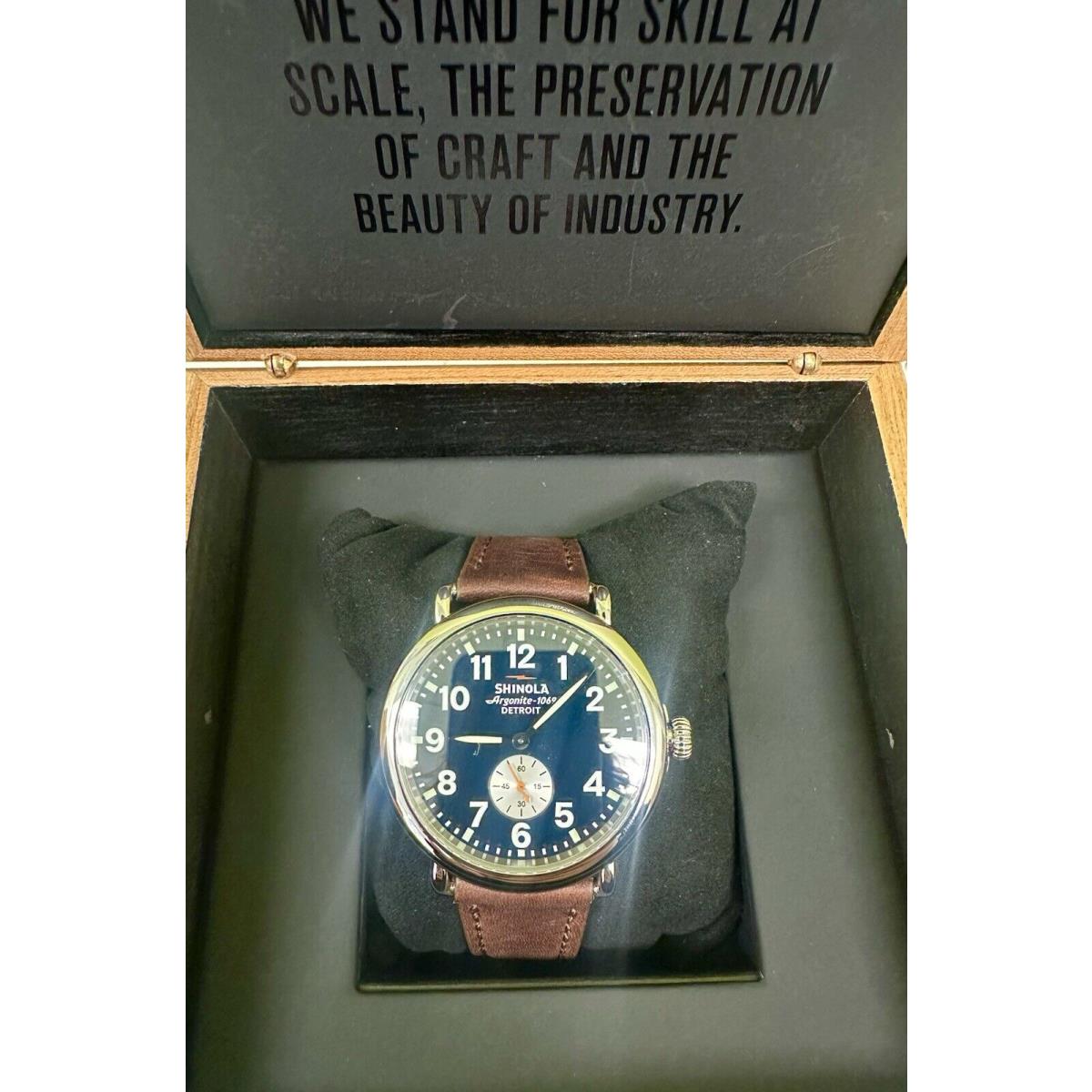 The Runwell Dark Blue Dial Brown Leather Strap Watch 41mm S0120224035 by Shinola