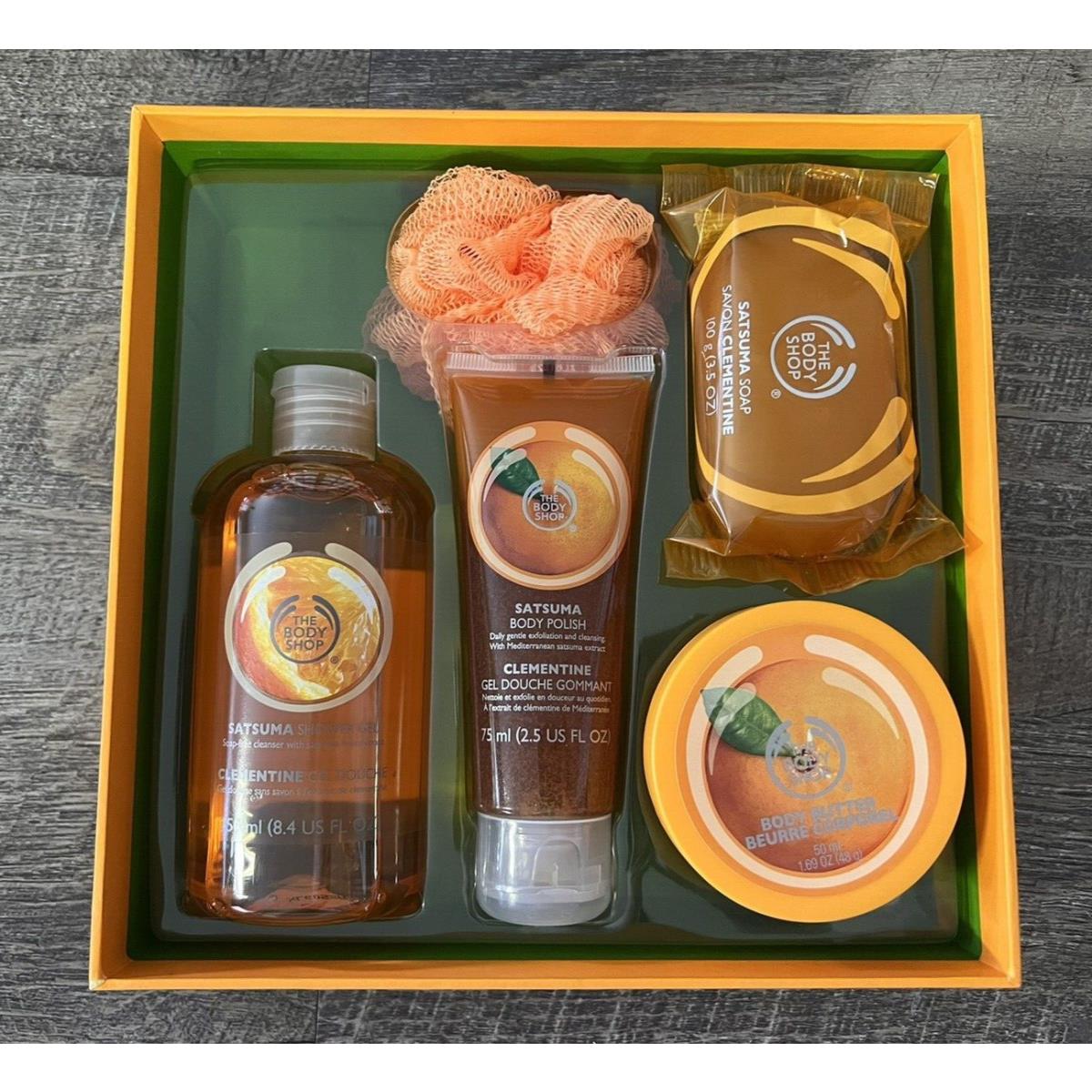 The Body Shop Satsuma Festive Picks Bath Body Gift Set W/ Shower Pouf 5 Pcs