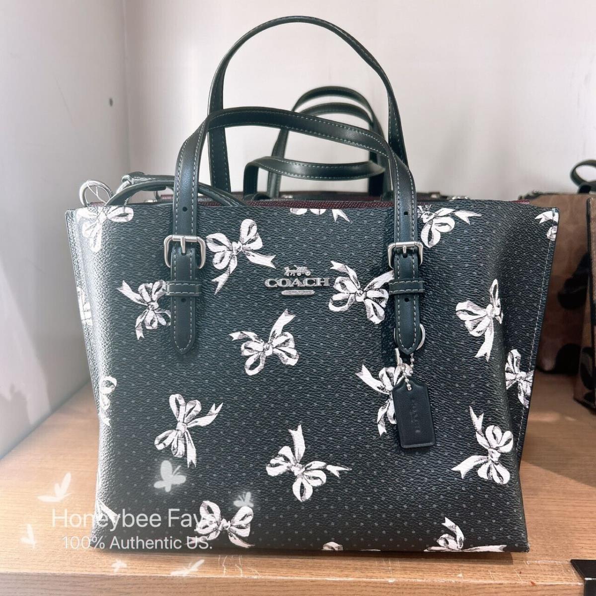 Coach Mollie Tote Bag 25 In Signature Canvas with Bow Print CZ767/CY648 CY648 Silver/Black Multi