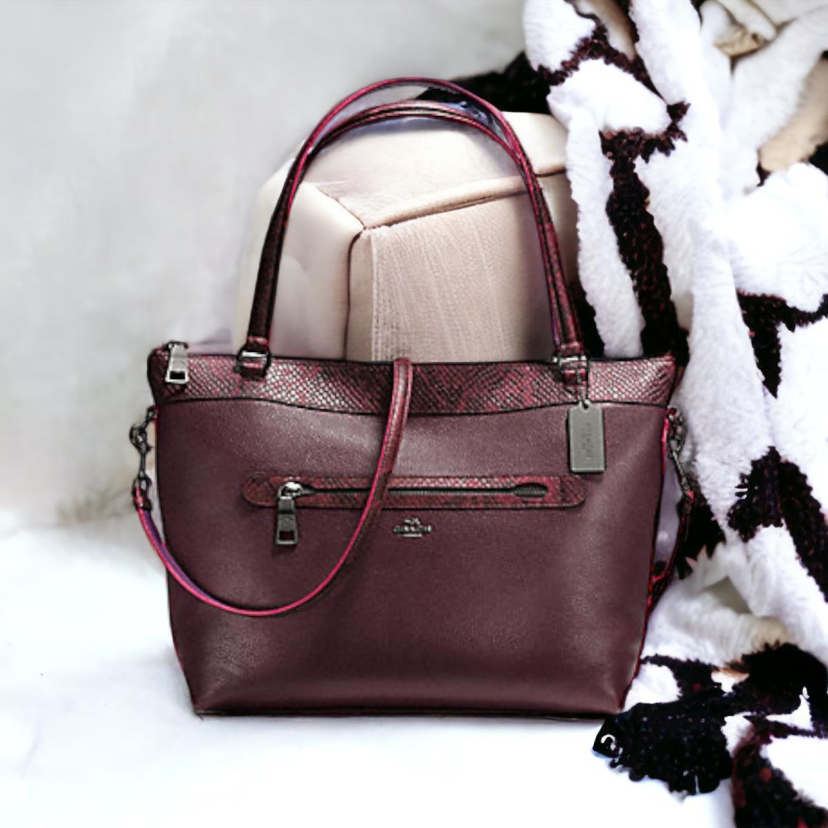 Coach Tyler Tote IN Pebble Leather w Python-embossed Leather Trim F20898