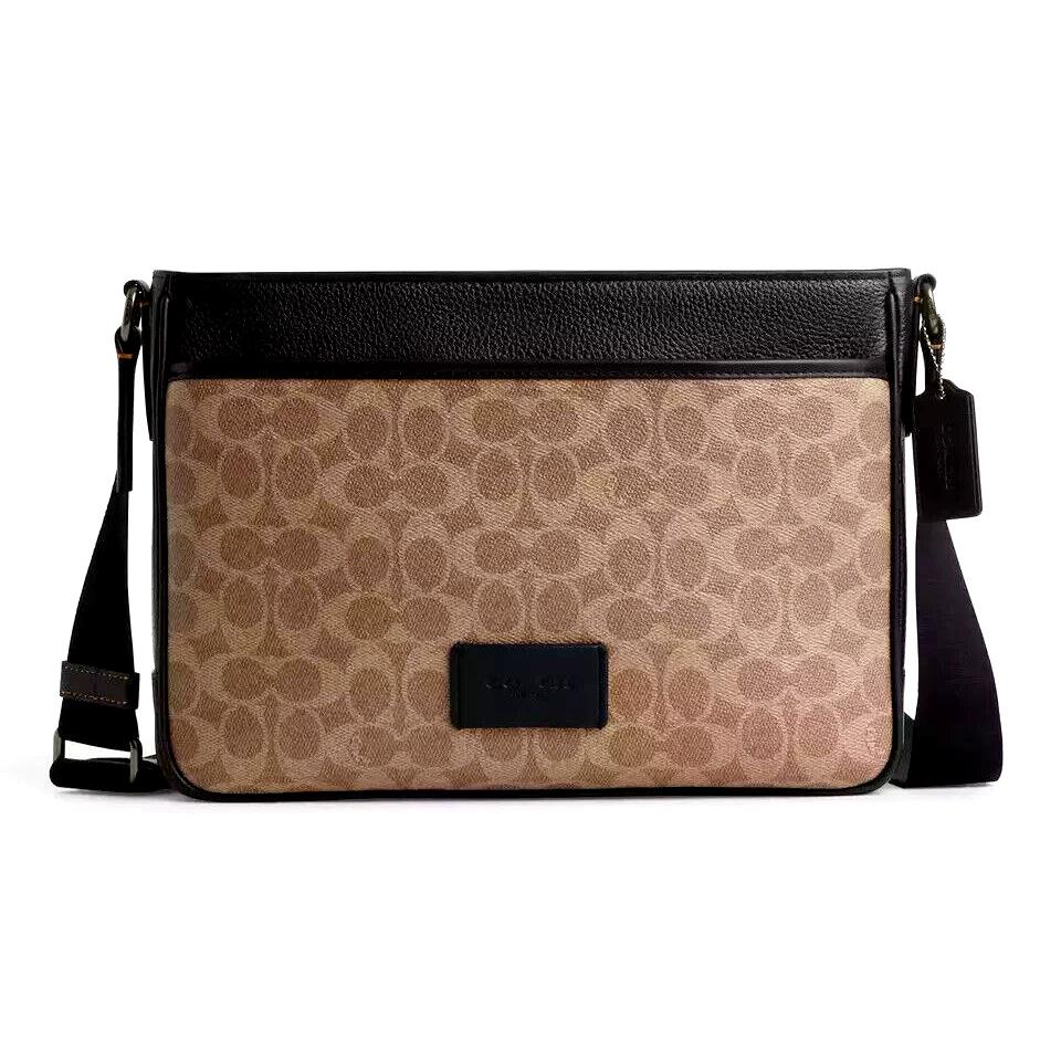 Coach CV761 District Crossbody Bag In Signature Canvas Tan/black Unisex