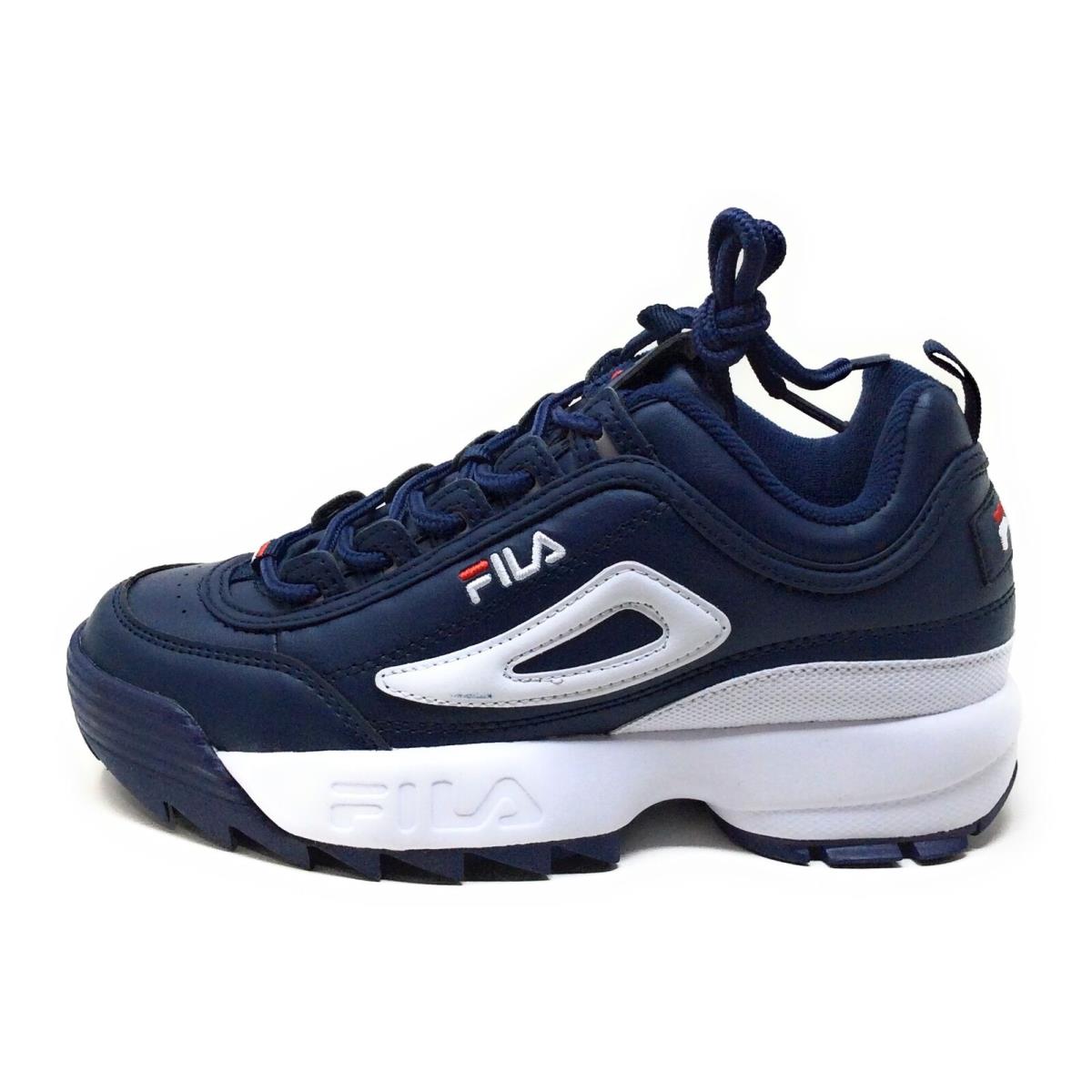 Fila Boy`s Disruptor II Premium Lace Up Athletic Sneakers Navy Blue White Sz 6