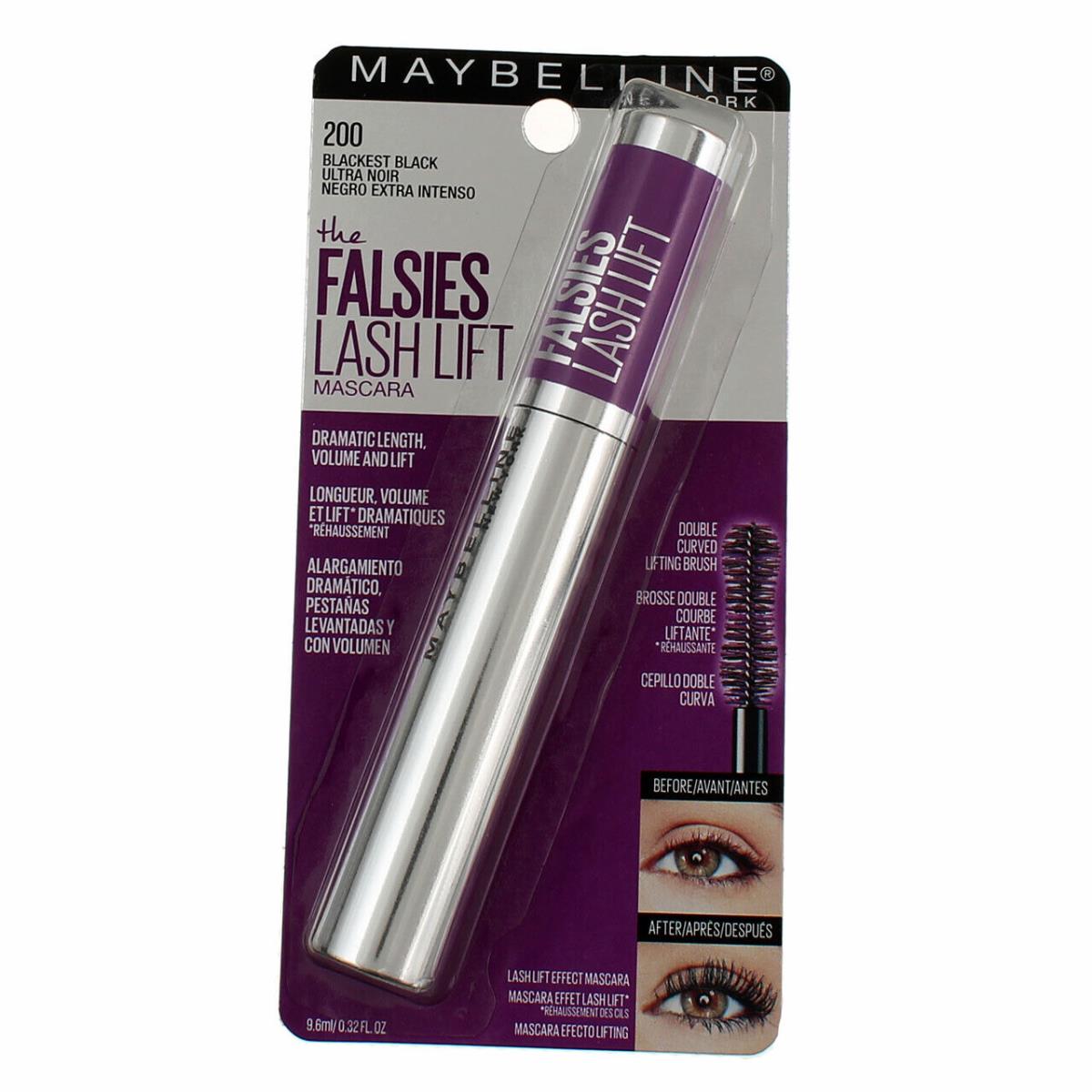 6 Pack Maybelline The Falsies Lash Lift Mascara Blackest Black 0.32 fl oz