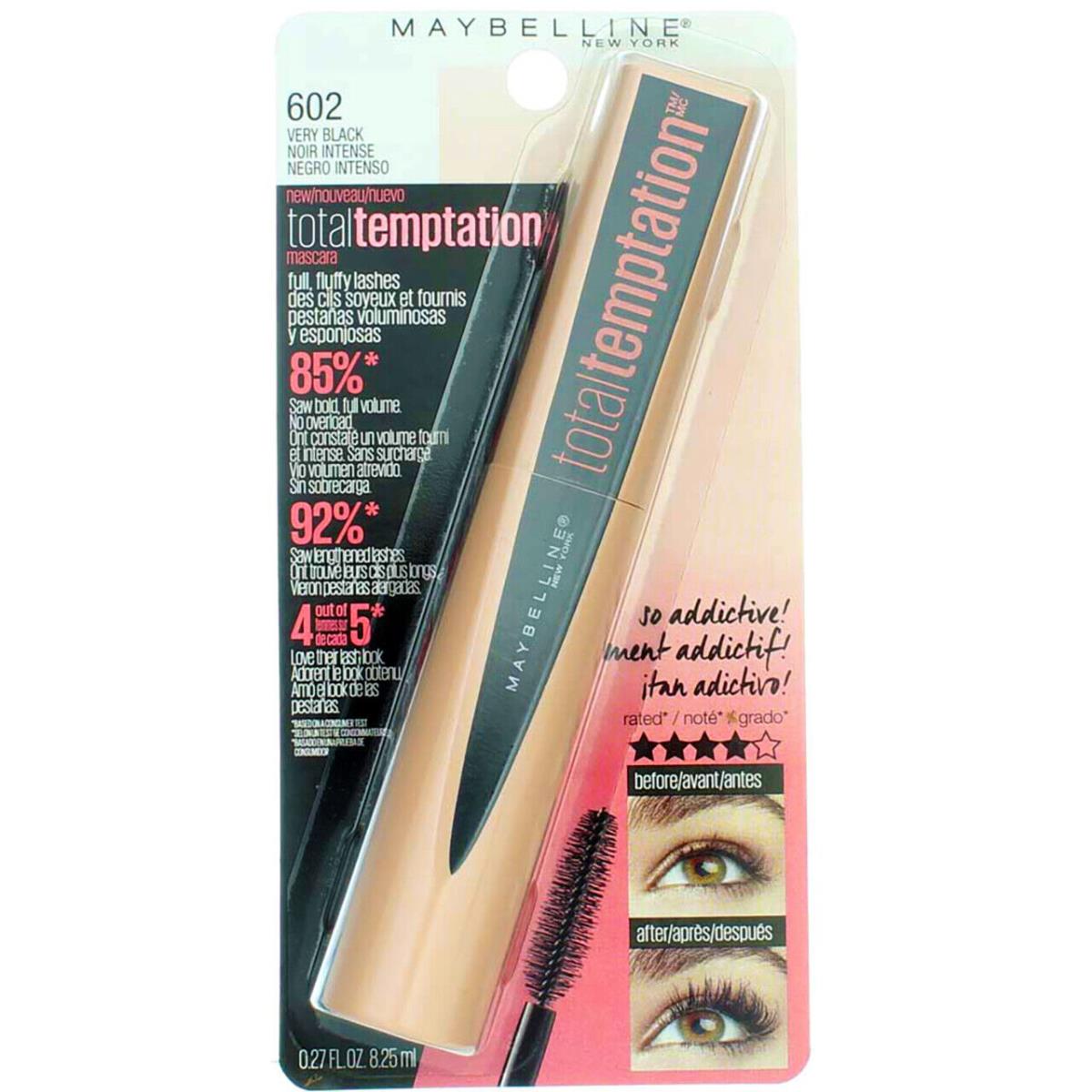 4 Pack Maybelline Total Temptation Washable Mascara Very Black 602 0.27 fl oz