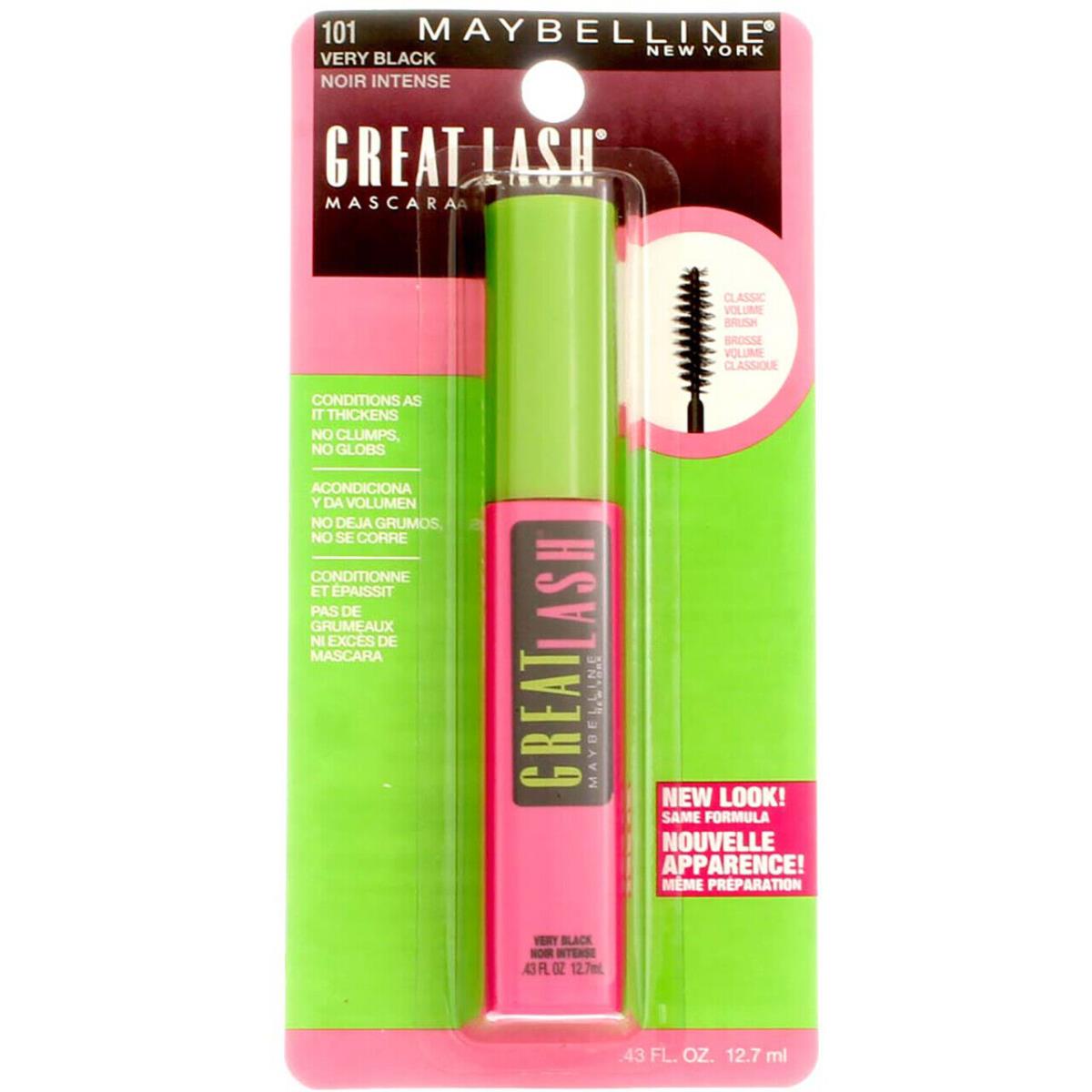 6 Pack Maybelline Great Lash Washable Mascara Very Black 101 0.43 fl oz